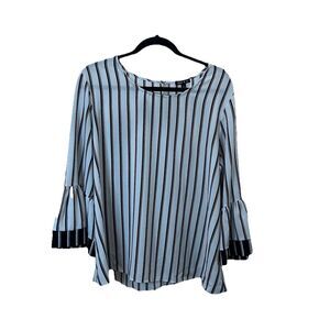 Sami & Jo Black White Striped 3/4 Flare Sleeve Boho Top Womens Size XL